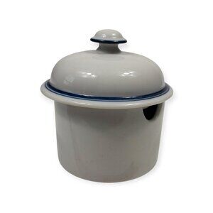 Dansk Bistro Ceramic Jelly Jar With Lid White & Blue Accents Vintage Kitchen Sto
